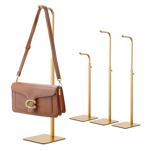 niffgaff 4 Pack Adjustable Purse Holder: Handbag Display Stand Hanger Rack for Bags Purses and Wreaths Tabletop Closet Desk Retail Vendor Display Stand Gold