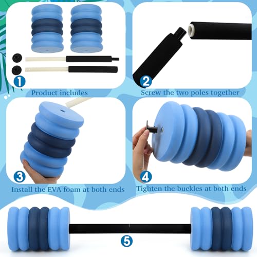 Soulchen Long Aquatic Exercise Dumbbells Foam Water Weights Dumbbell Aquatic Pool Barbells with High Density EVA Foam for Swim Water Aerobics Workouts Loss(Dark and Light Blue,33.07 Inch) — view 4