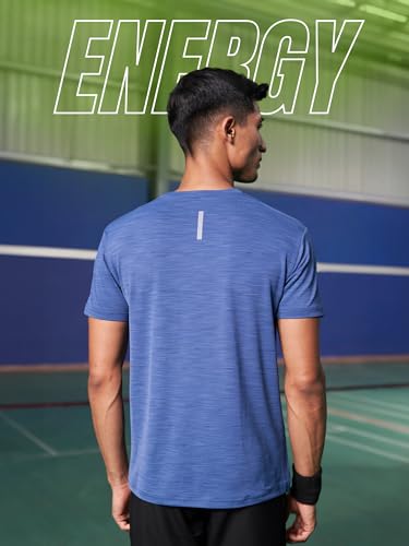 Image of FitMonkey Sports Crew Neck Stretchable Dry Fit T Shirt | Regular Fit Textured T Shirt for Men |Sport T Shirt for Men | Quick Dry Technology with Moisture Control |Breathable & Lightweight