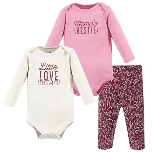 Image of Hudson Baby Unisex Baby Cotton Bodysuit and Pant Set, Little Love Flowers Long Sleeve, 3-6 Months