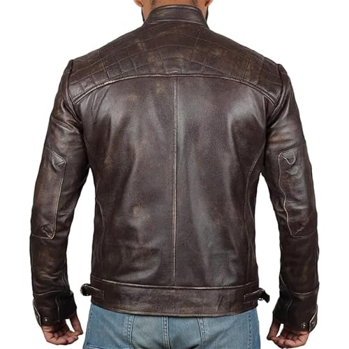 JEShifangjiusu Mens Faux Leather Cafe Racer Biker Jacket Retro Moto Style Vintage Jackets Zip Up Quilted Jacket for Men2