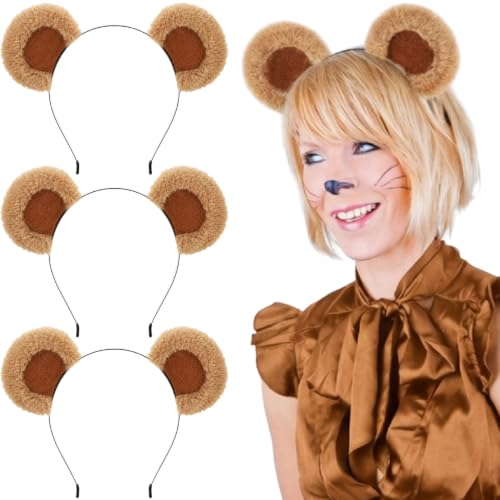 Delfd 3 Pack Fluffy Chipmunk Ears Headband Bear Ears Headband Brown Bear Animal Chipmunk Costume Chipmunk Hairband for Adult 15+ With Movable Ears Design