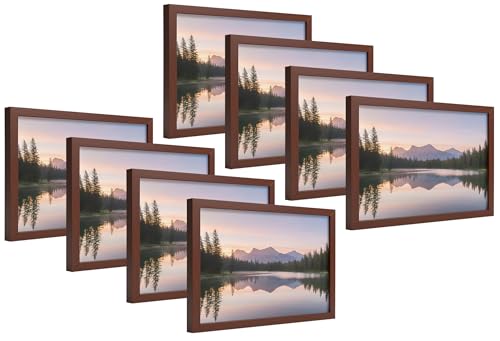 Image of 4x6 Inch Rich Brown Wooden Photo Frame set of 8 | Fits 4x6 Photos | 0.5 mm Unbreakable Acrylic Front | Wall & Tabletop Display | Lightweight Gallery Style Frame for Home & Office