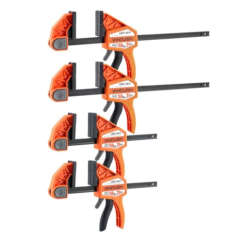 VANQUISH 4 Pack Quick Release Bar Clamps for Woodworking, One-Hand Quick Release Spreader/Clamp, Light Duty Wood Clamps Set with 150LBS Load Limit, 2-pack 6
