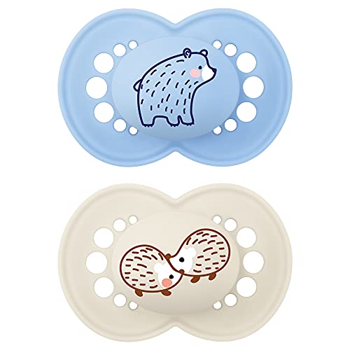 Image of MAM Original Matte Baby Pacifier, Nipple Shape Helps Promote Healthy Oral Development, Sterilizer Case, 2 Pack, 6-16 Months, Boy,2 Count (Pack of 1)