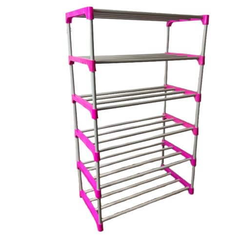 Image of 6 Shelves Layer Modern Simple Home Library, Book Stand Book Shelf with Storage Display Rack Open Bookcase Showcase Stand Book Rack for Study Room (Pink)