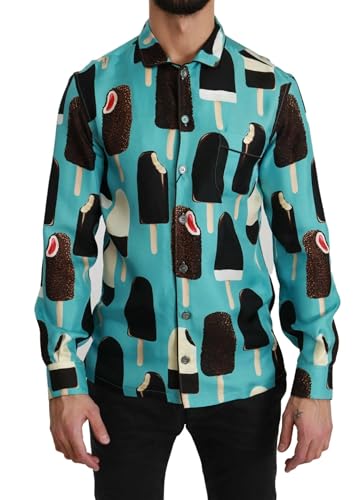 Dolce & Gabbana Blue Silk Ice Cream Print Casual Shirt IT37 | XS