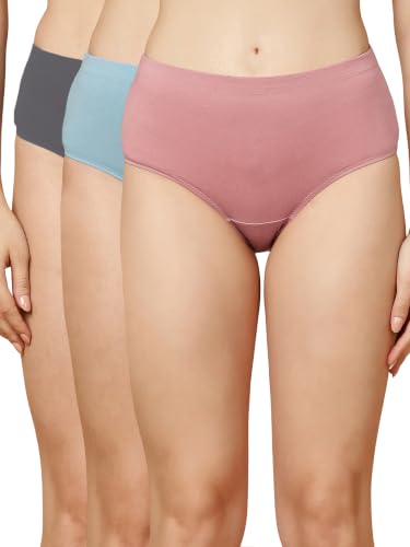 Image of SOIE Women High Rise Full Coverage Solid Colour Cotton Stretch Hipster Panty (Pack of 3)