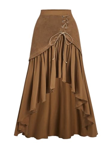 SHENHE Women's Western Boho Lace Up High Waisted Asymmetrical Flowy High Low Cowgirl Long Skirt2