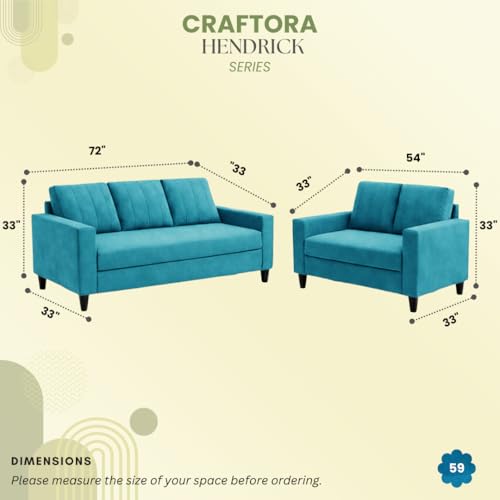 Image of Hendrick Plush Velvet 3 Seater + 2 Seater Sofa Set | Silken Velvet Suede Upholstery | Designer Sofa Set for Living Room & Office Spaces (Aqua Blue)