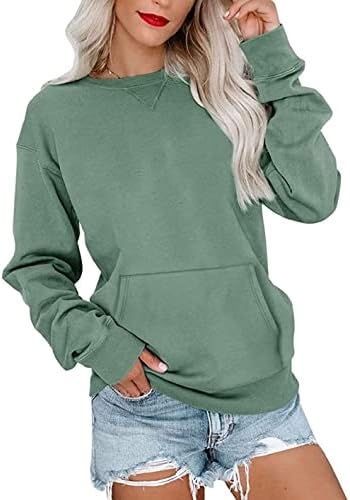 Ovanviso Womens Long Sleeve Sweatshirt Casual Crewneck Cute Pullover Tops Lightweight Sweatshirt with Pocket Green Large