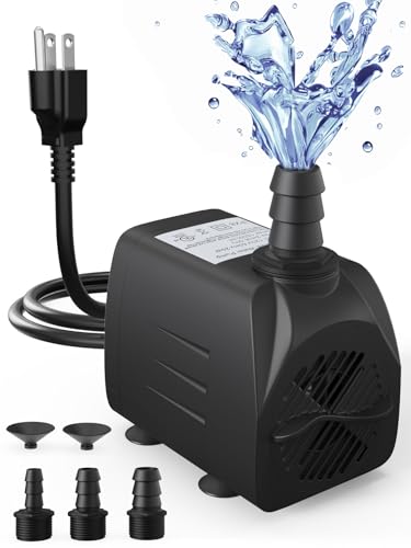 400GPH Submersible Water Pump(1500L/H, 25W), Ultra Quiet Water Fountain Pump with 6.56ft. High Lift & 6.5ft Power Cord, 3 Nozzles for Pond Waterfall, Fish Tank, Aquarium, Hydroponics