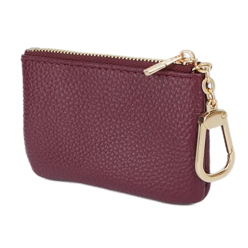 LARENNT Porte-monnaie en cuir pleine fleur pour homme et femme - Étui à clés en cuir Coin Purse Petit portefeuille femme avec trousseau de clés (bordeaux),...