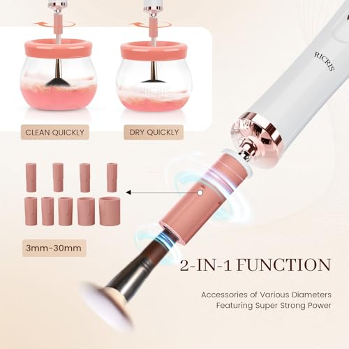 Image of RICRIS Electric Makeup Brush Cleaner and Dryer Machine - Super Fast Clean and Dry Make Up Brushes - Automatic Cosmetic Brush Spinner Washer Tools