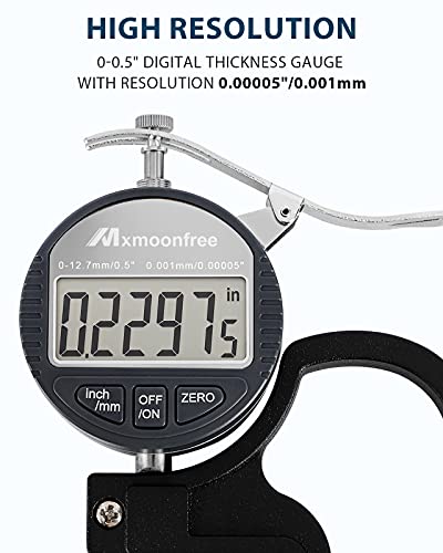 Mxmoonfree Digital Thickness Gauge 0.001Mm/0.00005" | 0-12.7Mm/0.5" Electronic Micrometer Thickness Meter With Lcd Display, Unit Conversion, Storage Case, Extra Battery #TOP1