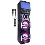 QFX Party Speaker Bundle | SBX-212W Bluetooth Large Party Karaoke Speaker with Dual 12' Woofers and 15.4' LED Display