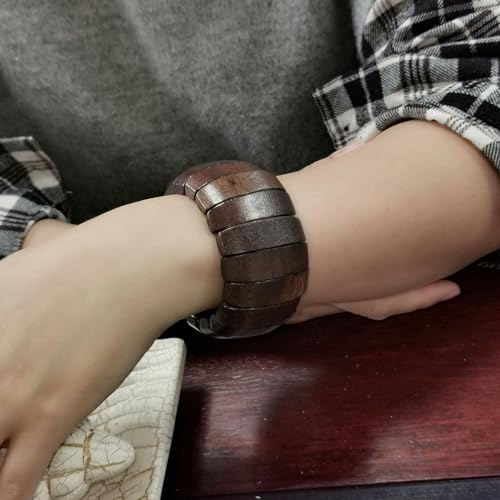 Multi-Colored Wooden Beads Stretch Bracelet Wide Chunky Bangle Bohemian Jewelry Wood Elastic Wristband for Women Girls-Brown2