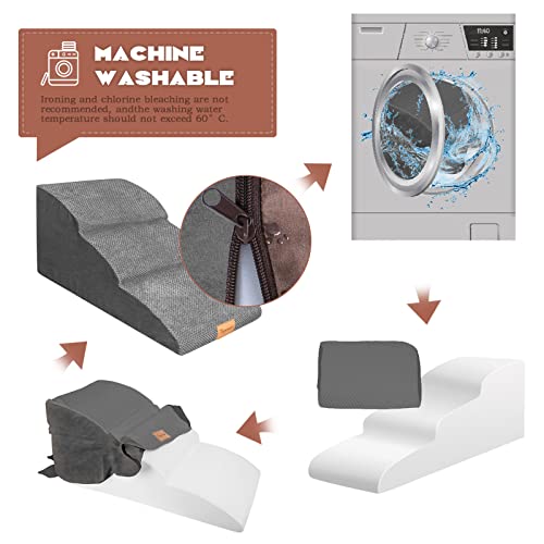 Topmart High Density Extended Foam Dog Ramp&Steps 3 Tiers,15.7" High,Non-Slip Dog Stairs,Soft Foam Dog Ladder,Best For Dogs Injured,Older Cats,Pets With Joint Pain, Color Grey #TOP3