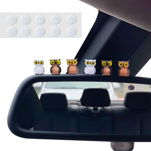 6 PCS Colorful Luminous Soot Sprites Car Decor Set,Rearview Mirror and Dashboard Accessories for Cute Anime Theme Interior Decor, Cute Anime Decor for Car Rearview Mirror. (Mini Owl)
