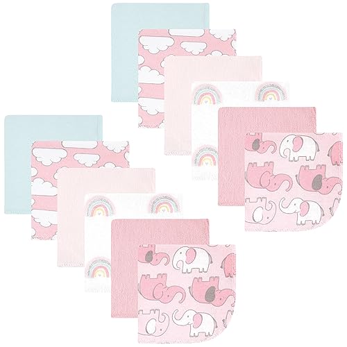 Image of Hudson Baby Unisex Baby Flannel Cotton Poly Washcloths, Girl New Elephant 12-Pack, One Size