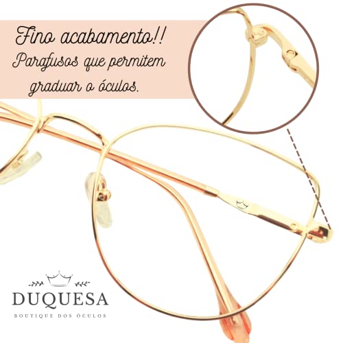 Óculos Armação Grau Gatinho Retro Feminino Original Dourado