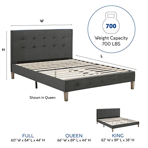 Image of Decoro Seattle Modern Tufted Upholstered Platform Bed | Headboard and Wood Frame with Wood Slat Support, King, Antonio Mid Night
