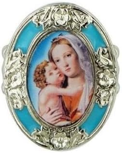 The Vatican Library Collection Mary and Child Turquoise Enamel Stretch Ring