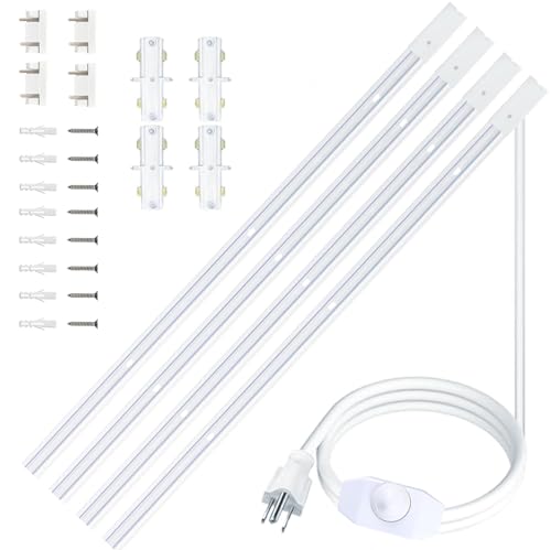 Image of White Extra Long H Type Track Lighting Rails Kit with Dimmer Switch for Large Areas 19.7FT Track Lighting System Single Circuit 3-Wire-1 H Track Rail with 4 I Connectors, Made of Aluminum
