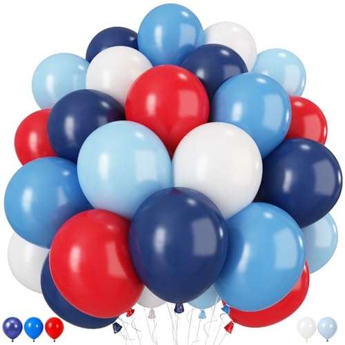 Red Blue White Balloons 60 Pcs 12 Inch Navy Dusty Pastel Blue and Red and White Latex Balloons for Birthday Baby Shower Graduation Patriotic Platinum Jubilee Royal Union Jack Party Decorations