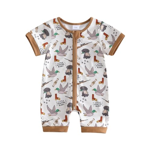 Image of Ysfanwuxi Baby Boy Camo Hunting Clothes Deer/Mallard Duck Romper Zipper Jumpsuit Little Hunting Buddy Summer Outfit