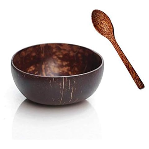 cypressen Coconut Bowls and Wooden Spoon Sets Handmade Vegan Polished with Coconut Oil Reusable Bowl for Serving Salad Smoothie or Buddha Cover