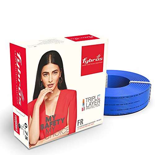 Image of Fybros PVC Insulated 0.75 Sq Mm Wire|Flame Retardant Blue Copper Wires & Cables| Cables For wiring | 0.75 Sq Mm Blue wire 90 meter| Industrial Wire Cable| Electrical Wire