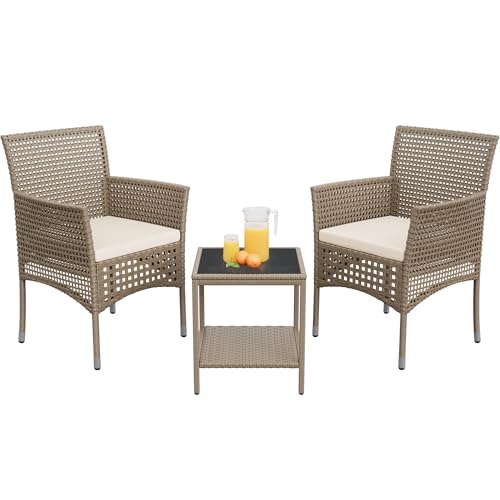 Greesum 3-Piece Patio Furniture Set,Outdoor Wicker Conversation Furniture Sets Modern