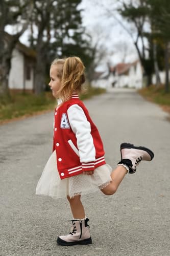 Image of Volunboy Kids Baseball Jacket Varsity Letterman Coat Fall Winter Fleece Bomber Vintage Outerwear