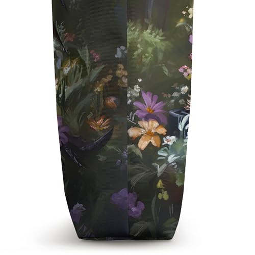 Bolso Tote Fantasía Dragón con Libros y Flores miniatura 3