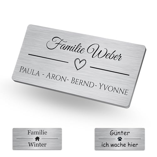 Namensschild Briefkasten Personalisiert Türschild mit Gravur Briefkastenschild Klingelschild aus Edelstahl mit Namen viele Symbole optional selbstklebend modern für Haustür