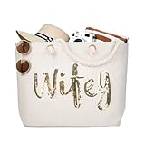 ElegantPark Wifey Bride Tote Bag Wedding Bachelorette Bridal Shower Gifts Jute Gold Sequin with Interior Pocket