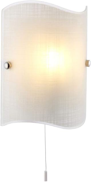 E14 Single Matt White Glass & Polished Chrome Pull Cord Switch Wall Light