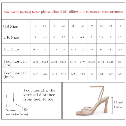 Image of QIY Strappy Heels for Women Heeled Sandals Square Toe Heel Ankle Strap Stiletto Mesh High Heels Dress Shoes
