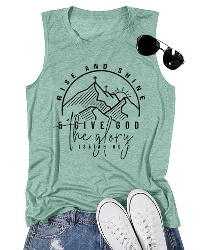Maglietta da donna per escursionismo, montagna, natura, alba, grafica, stampata, maglietta estiva a maniche corte, per allenamento, A-pallido Verde Tank, S