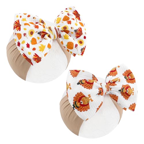 YanJie Thanksgiving Baby Headbands Pumpkin Printed Bows Turkey Newborn Bows Hairbands Hair Bows Infant Elastic Headband Hair Accessories Toddlers Gift