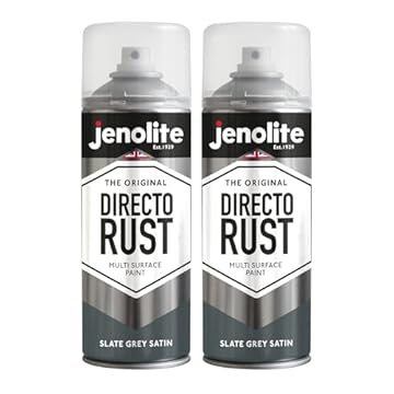 JENOLITE Directorust Spray Paint Satin Finish | SLATE GREY | 2 x 400ml | Direct To Rust Spray Paint For Metal | All-In-One Multi Surface Paint for Metal, Wood, Plastic, Ceramic | RAL 7031