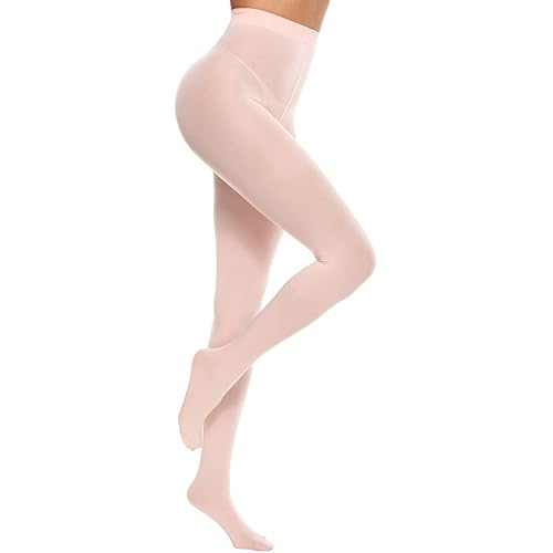 MANZI Women's Solid Color Semi Opaque Footed Tights Soft Stretch Pantyhose