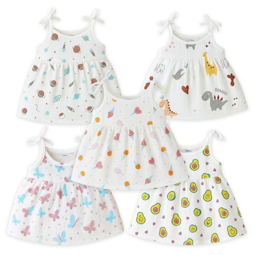 Image of Kidbea Baby Girl Dresses | Muslin Frock for Girls Summer Wear | Soft Breathable Cute Printed Frock with Tie-Up Closure