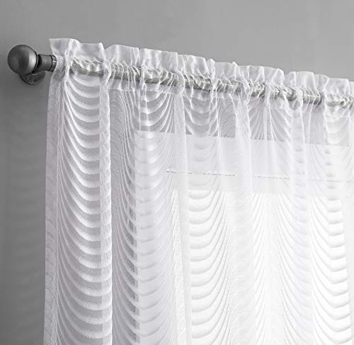 Linenzone - Waves Design Lace Semi Sheer Curtains - Set Of Two Tiers - Rod Pocket Voile Curtain For Living Room Bedroom And Kitchen (2 Lace Tiers 30 X 36, White) #TOP1