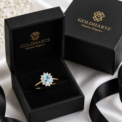 Image of Princess Diana Inspired Halo Birthstone Ring for Women Girls | Pure 925 Sterling Silver with AAA+ Natural Gemstone | 18K Gold-Plated | Best Gift for Birthday, Anniversary, or Valentine�s Day