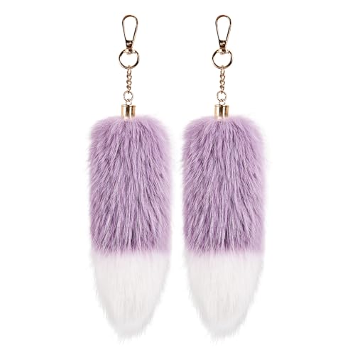 whitefeather 2 Pcs Fox Tail Keychain Foxtail Fluffy Plush Tail Keychain for Bag Charm Purse Charm Cosplay Accessories