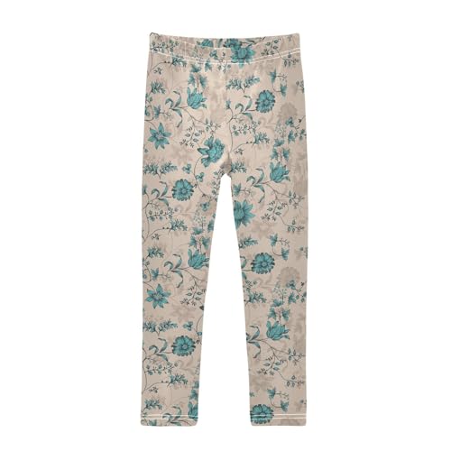 Flowers with Zinc Color Girls Leggings,Workout Leggings for Girls Toddler Athletic Leggings Size for 3-10T