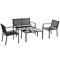 Vongrasig 4 Pieces Patio Furniture Sets,Outdoor Patio Conversation Sets with Glass Coffee Table, Small Porch Balcony Furniture, Patio Table and Chairs Set for Garden, Backyard (Black)