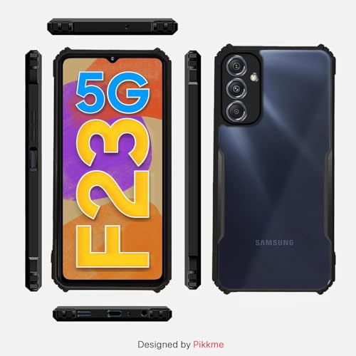 Image of Pikkme Back Cover for Samsung Galaxy F23 5G | Ultra Hybrid Shockproof Case | Full Camera Protection | Raised Edges | Clear Transparent Bumper Case (Black)